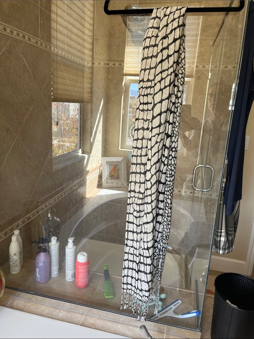 Black & White Patterned Wrap Scarf - Classic Monochrome